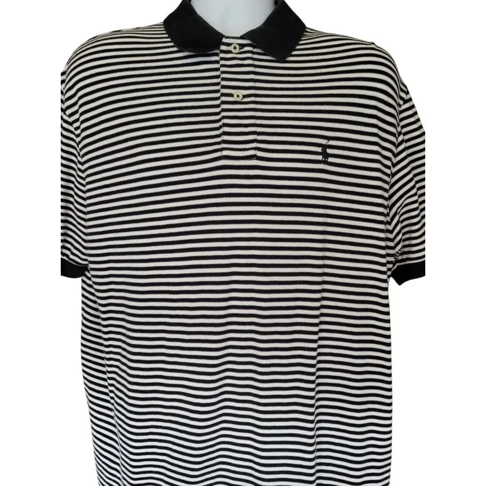 VTG Polo Ralph Lauren Shirt Men's Size‎ XL Black Stripe S/S 90s Y2K Preppy